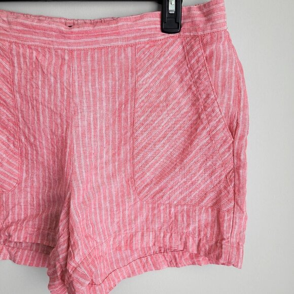 Ellen Tracy 100% Linen Pink White Stripes Elastic Waist Pull On Shorts - Picture 2 of 6